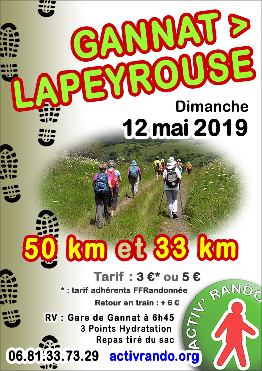 affiche de la randonnee GANNAT-LAPEYROUSE 2019, Allier, Auvergne, France